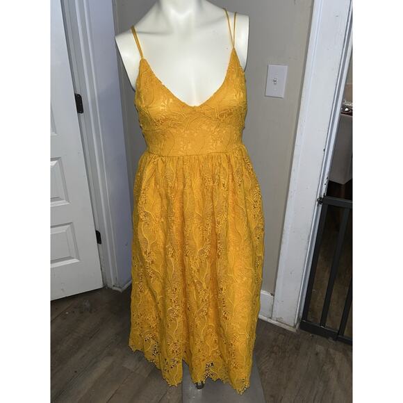 H&M Mustard Yellow Floral Lace Dress Women's Size Small NEW NWT - Picture 4 of 13